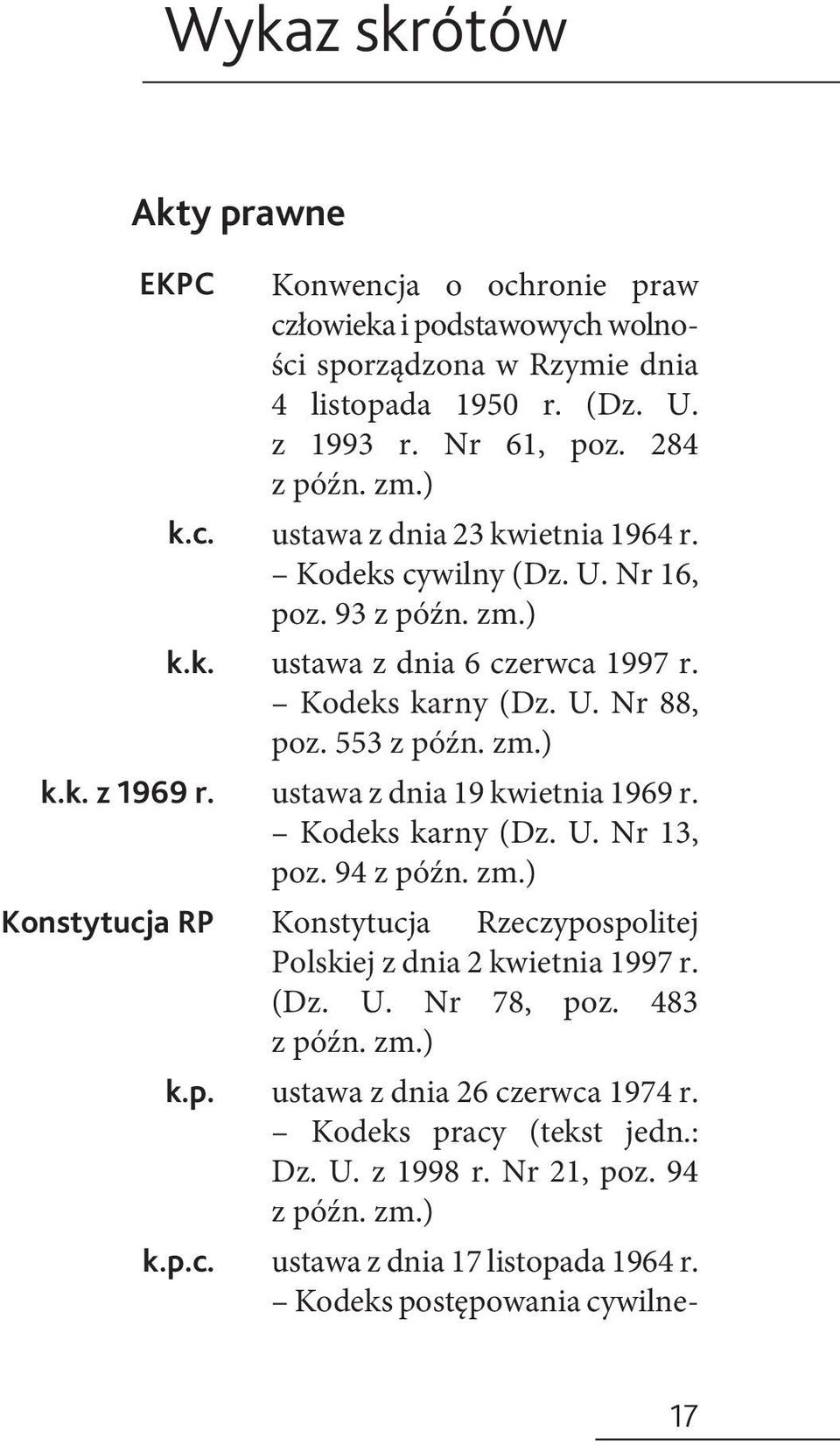 553 z późn. zm.) ustawa z dnia 19 kwietnia 1969 r. Kodeks karny (Dz. U. Nr 13, poz. 94 z późn. zm.) Konstytucja Rzeczypospolitej Polskiej z dnia 2 kwietnia 1997 r. (Dz. U. Nr 78, poz.