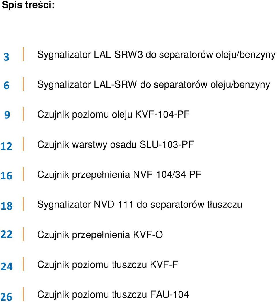 SLU-103-PF Czujnik przepełnienia NVF-104/34-PF Sygnalizator NVD-111 do separatorów tłuszczu