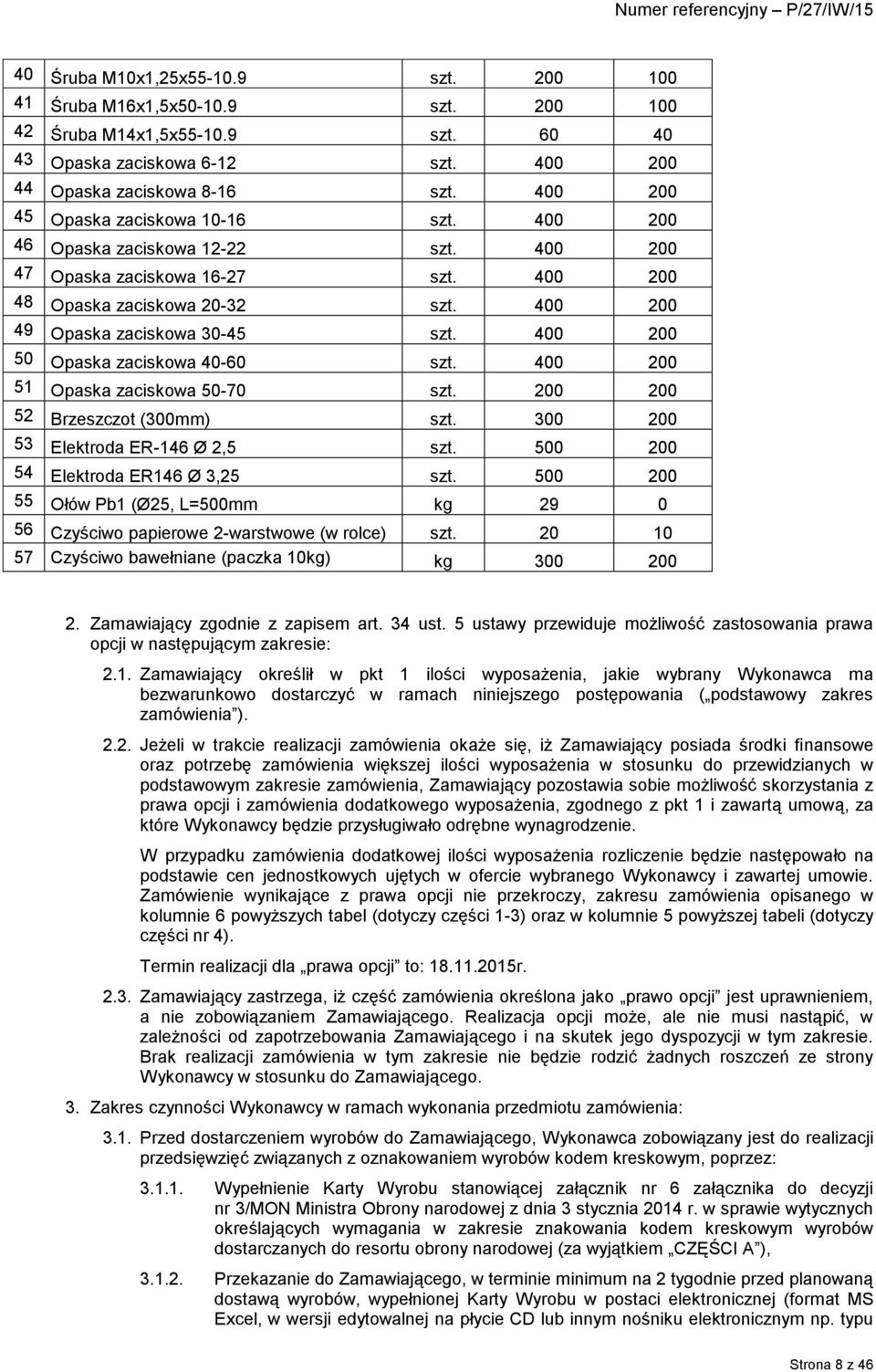 400 200 50 Opaska zaciskowa 40-60 szt. 400 200 51 Opaska zaciskowa 50-70 szt. 200 200 52 Brzeszczot (300mm) szt. 300 200 53 Elektroda ER-146 Ø 2,5 szt. 500 200 54 Elektroda ER146 Ø 3,25 szt.