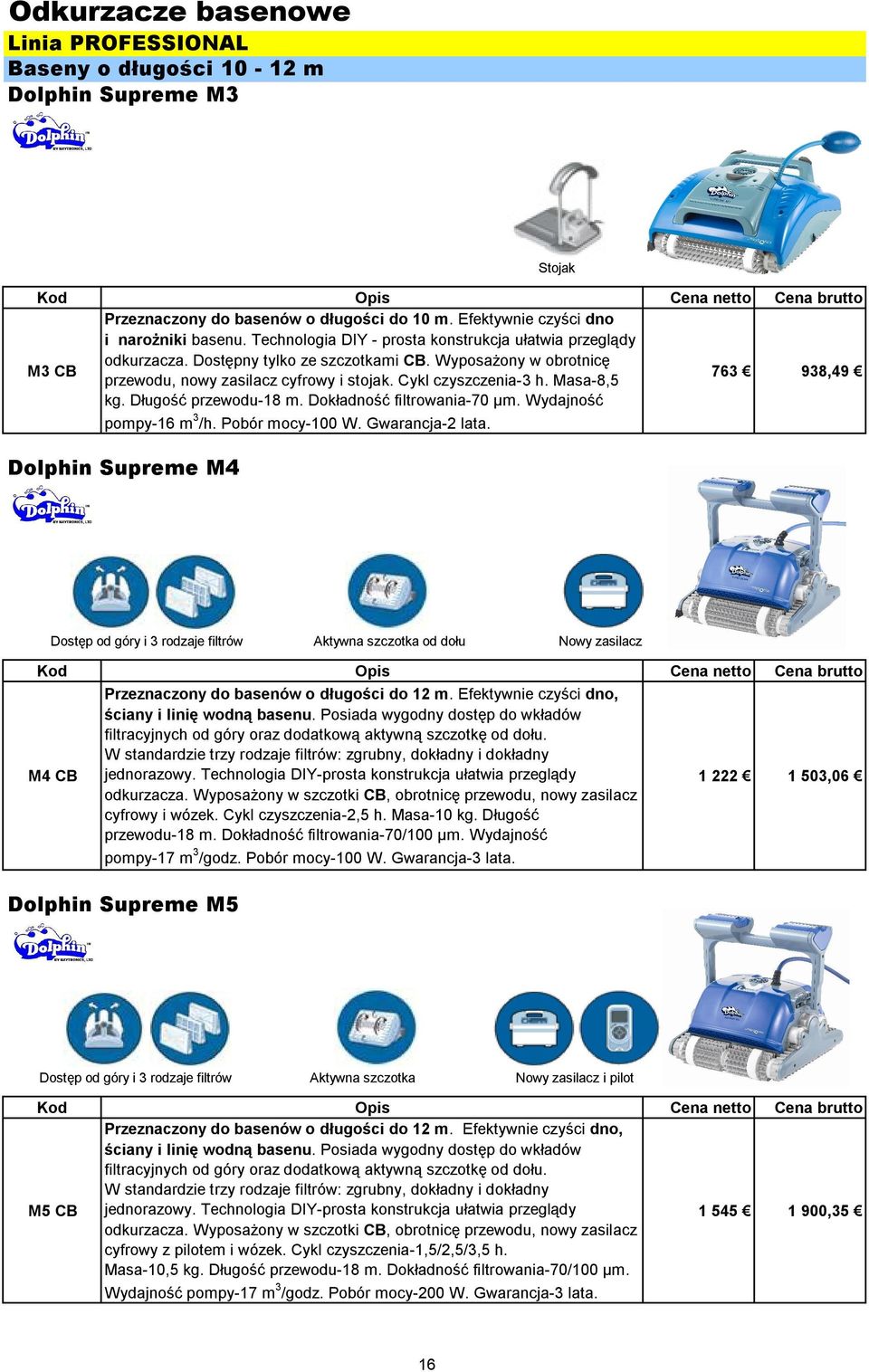 Długość przewodu-18 m. Dokładność filtrowania-70 μm. Wydajność pompy-16 m 3 /h. Pobór mocy-100 W. Gwarancja-2 lata.