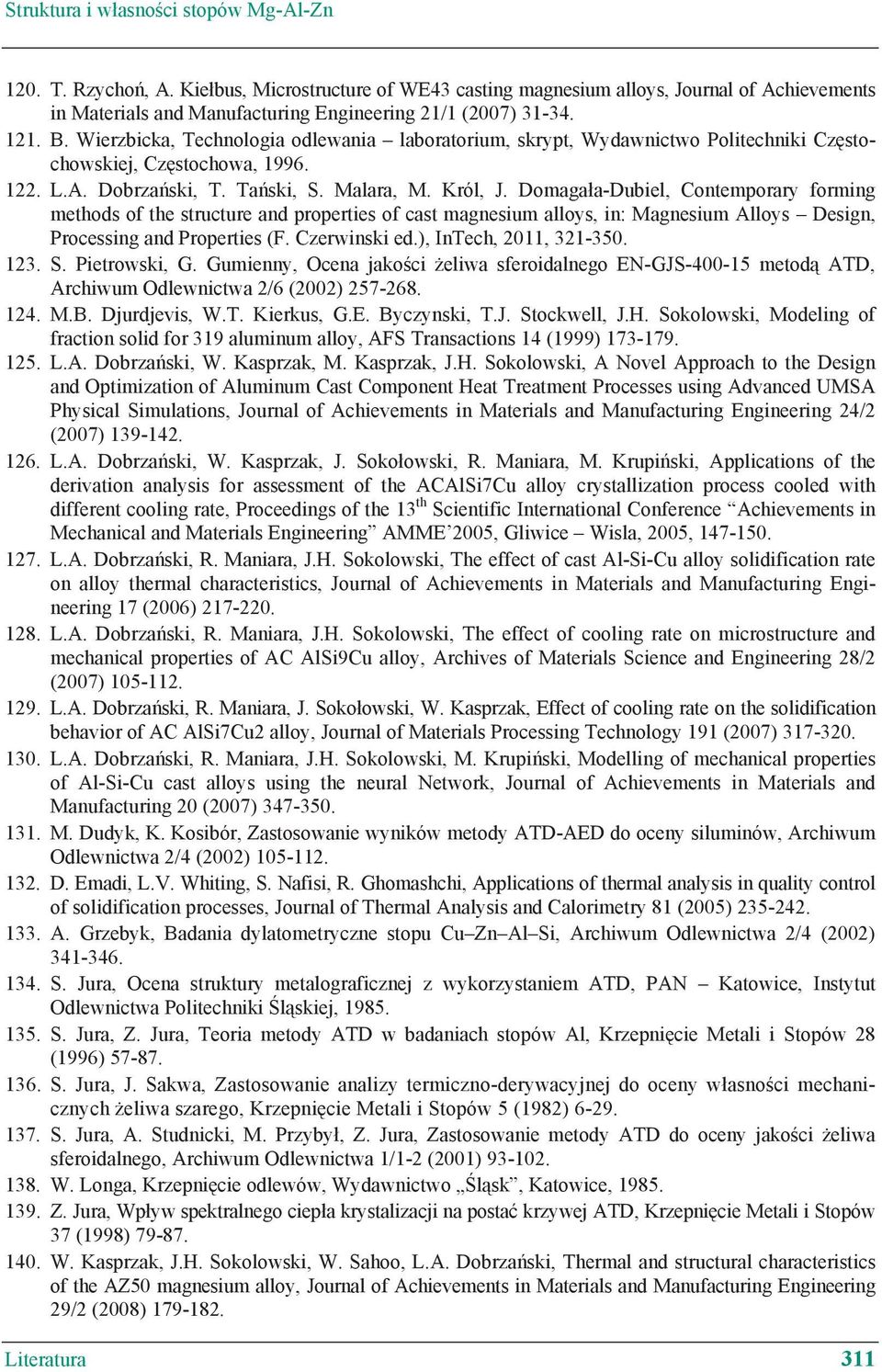 Domaga a-dubiel, Contemporary forming methods of the structure and properties of cast magnesium alloys, in: Magnesium Alloys Design, Processing and Properties (F. Czerwinski ed.