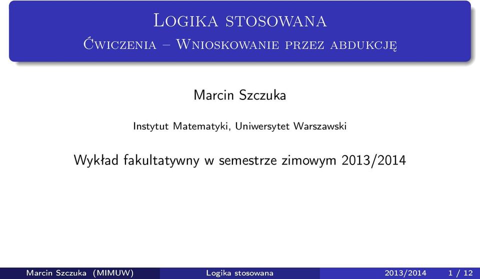 Warszawski Wykład fakultatywny w semestrze zimowym