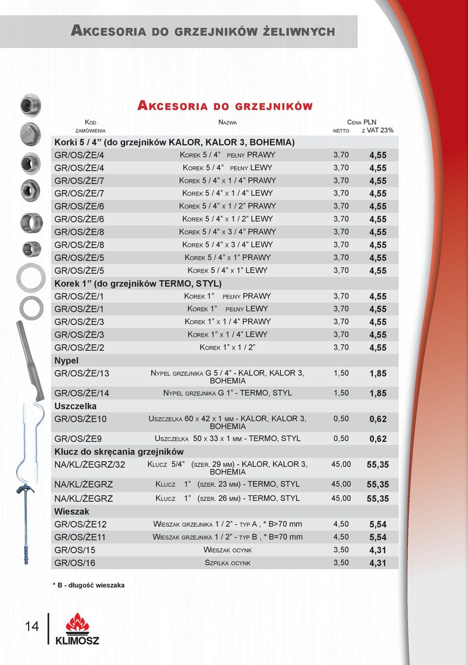 GR/OS/ŻE/8 KOREK 5 / 4 X 3 / 4 PRAWY 3,70 4,55 GR/OS/ŻE/8 KOREK 5 / 4 X 3 / 4 LEWY 3,70 4,55 GR/OS/ŻE/5 KOREK 5 / 4 X 1 PRAWY 3,70 4,55 GR/OS/ŻE/5 KOREK 5 / 4 X 1 LEWY 3,70 4,55 Korek 1 (do