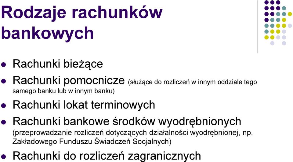 bankowe środków wyodrębnionych (przeprowadzanie rozliczeń dotyczących działalności