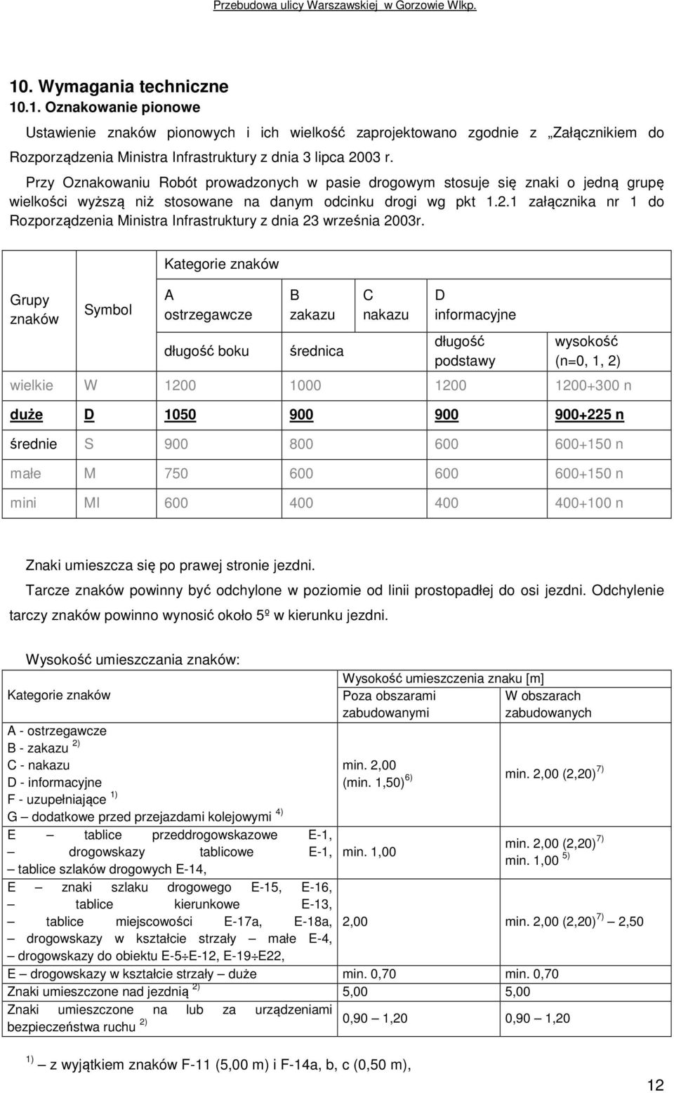 1 załącznika nr 1 do Rozporządzenia Ministra Infrastruktury z dnia 23 września 2003r.