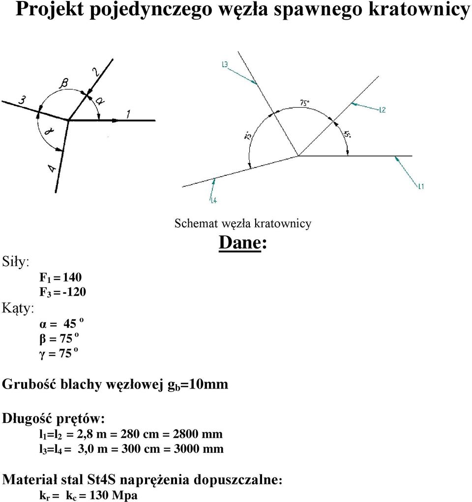 g b =10mm Długość pręów: l 1 =l =,8 m = 80 cm = 800 mm l 3 =l = 3,0 m =