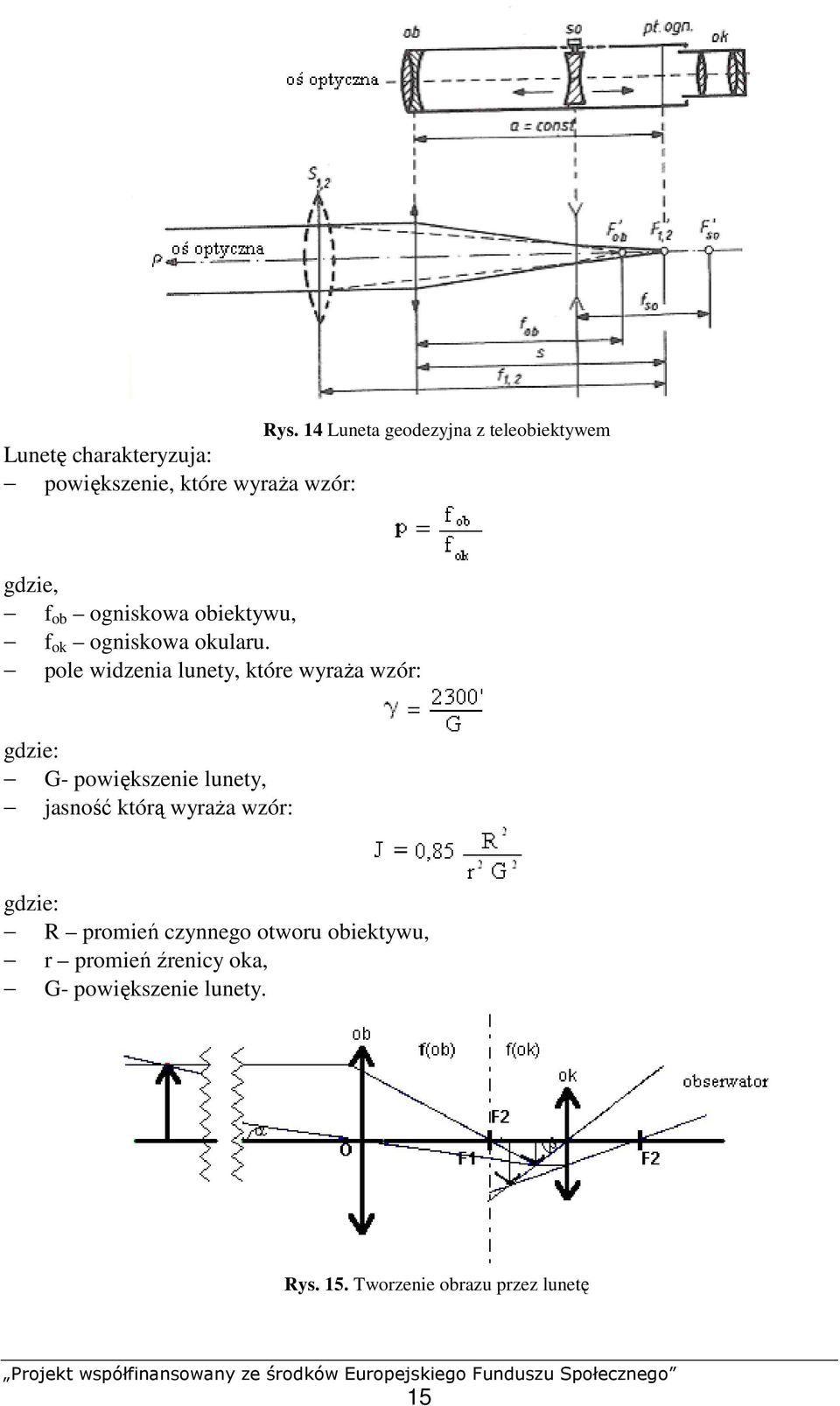 pole widzenia lunety, które wyraŝa wzór: gdzie: G- powiększenie lunety, jasność którą wyraŝa