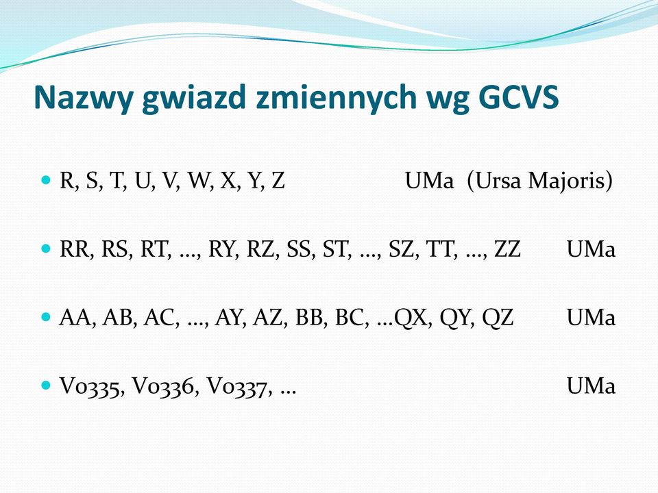 RZ, SS, ST,, SZ, TT,, ZZ UMa AA, AB, AC,, AY,