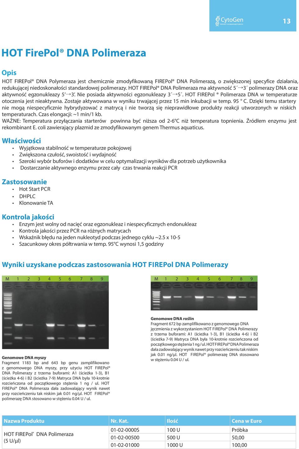 HOT FIREPol Polimeraza DNA w temperaturze otoczenia jest nieaktywna. Zostaje aktywowana w wyniku trwającej przez 15 min inkubacji w temp. 95 C.