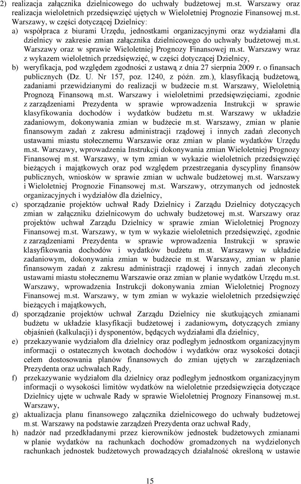 Warszawy, w części dotyczącej Dzielnicy: a) współpraca z biurami Urzędu, jednostkami organizacyjnymi oraz wydziałami dla dzielnicy w zakresie zmian załącznika dzielnicowego do uchwały budżetowej m.st. Warszawy oraz w sprawie Wieloletniej Prognozy Finansowej m.