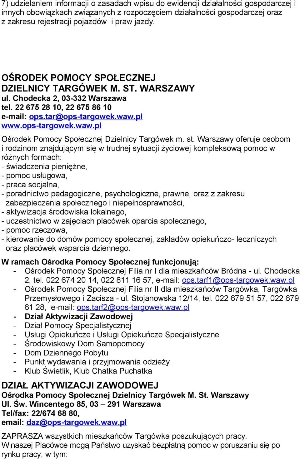 pl www.ops-targowek.waw.pl Ośrodek Pomocy Społecznej Dzielnicy Targówek m. st.