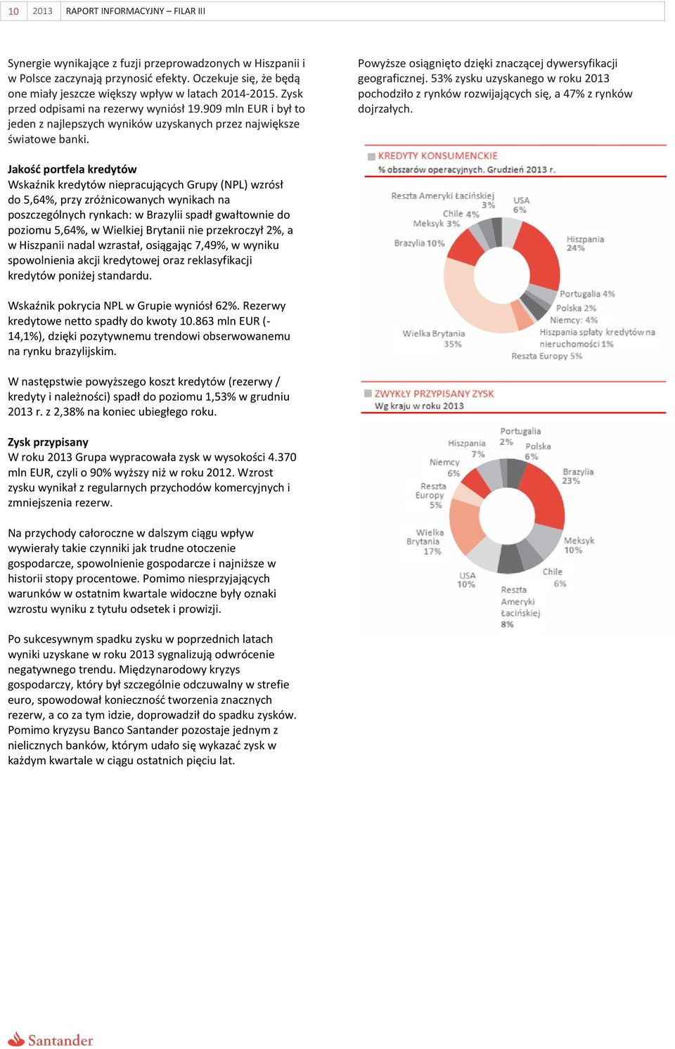 909 mln EUR i był to jeden z najlepszych wyników uzyskanych przez największe światowe banki. Powyższe osiągnięto dzięki znaczącej dywersyfikacji geograficznej.