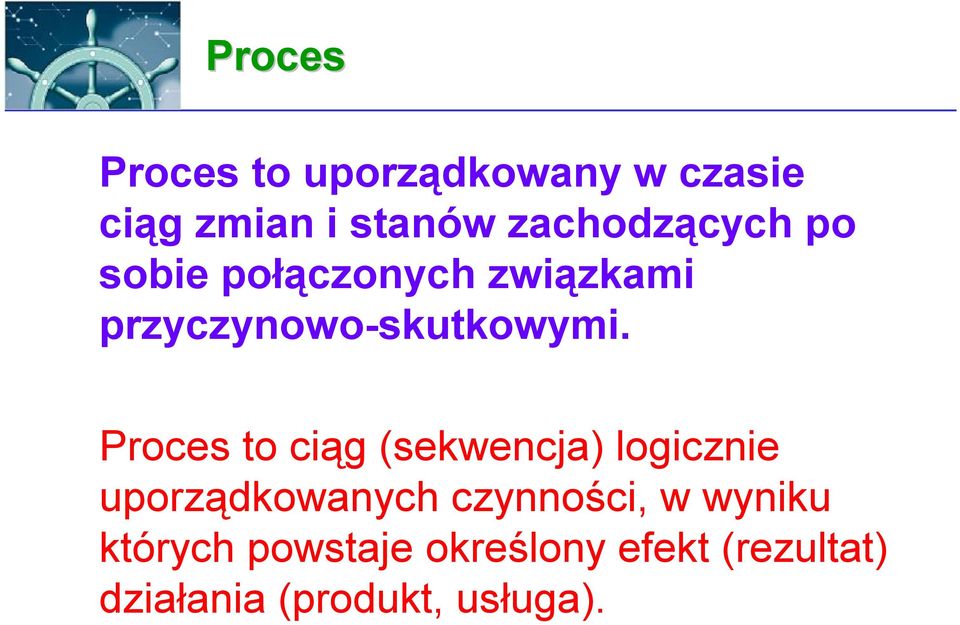 Proces to ciąg (sekwencja) logicznie uporządkowanych czynności, w