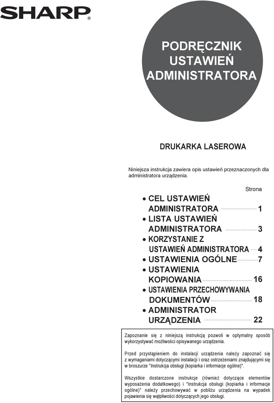 .. KOPIOWANIA USTAWIENIA PRZECHOWYWANIA DOKUMENTÓW ADMINISTRATOR URZĄDZENIA Strona.