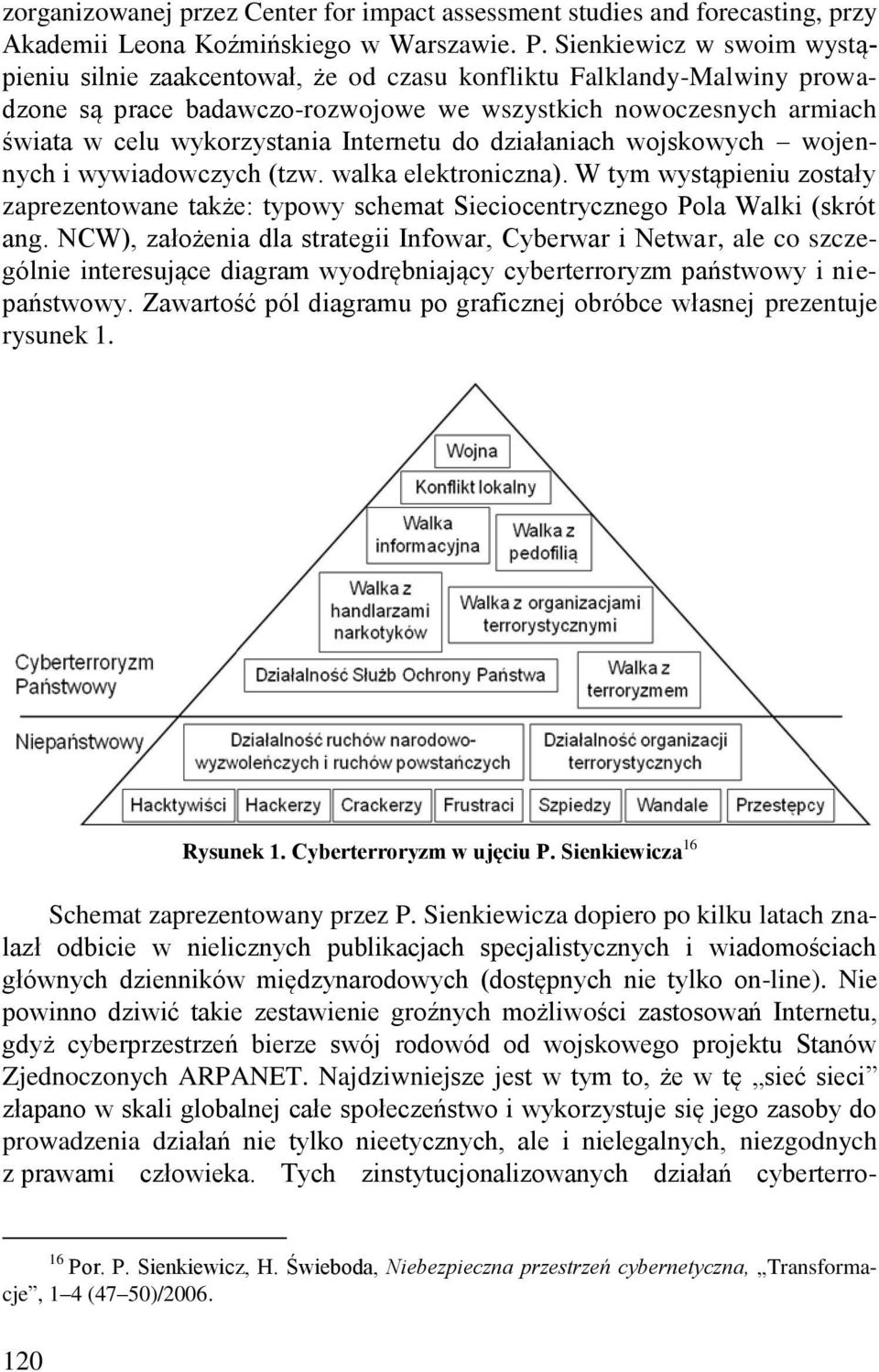 Internetu do działaniach wojskowych wojennych i wywiadowczych (tzw. walka elektroniczna). W tym wystąpieniu zostały zaprezentowane także: typowy schemat Sieciocentrycznego Pola Walki (skrót ang.