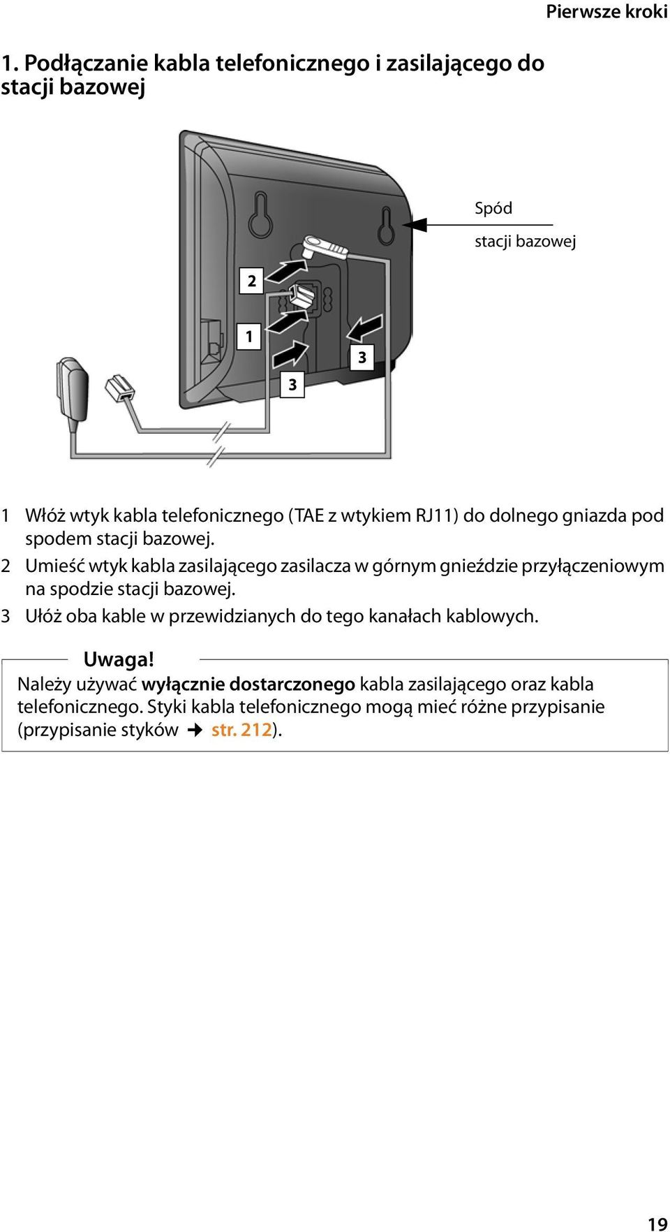 wtykiem RJ11) do dolnego gniazda pod spodem stacji bazowej.