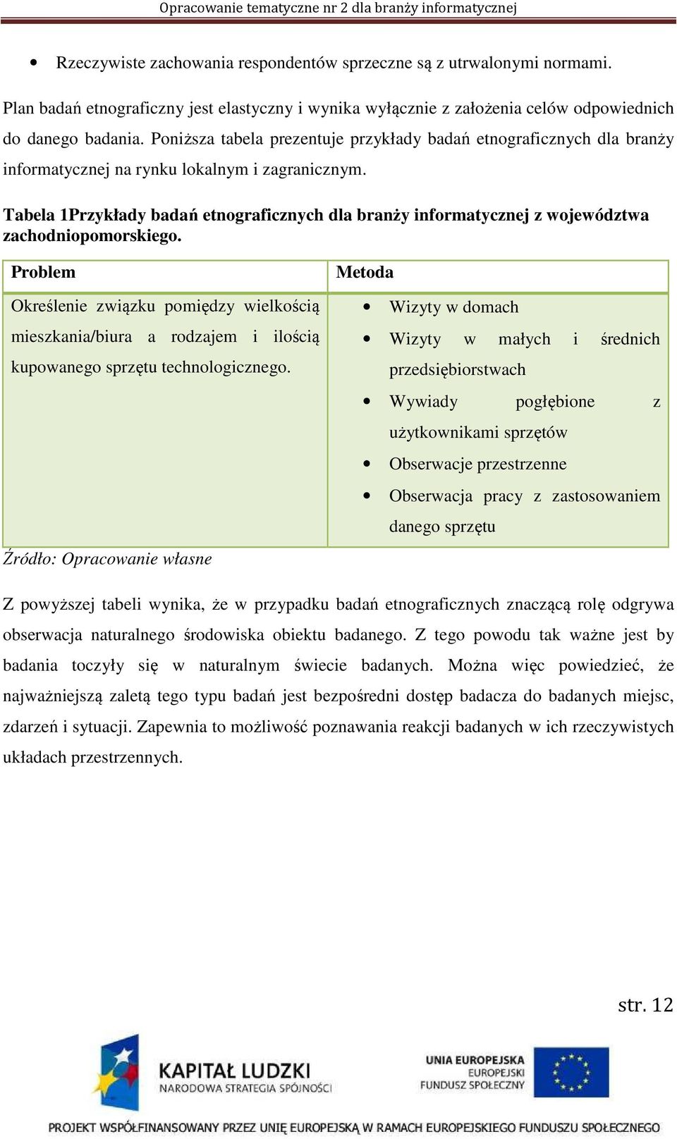 Tabela 1Przykłady badań etnograficznych dla branży informatycznej z województwa zachodniopomorskiego.