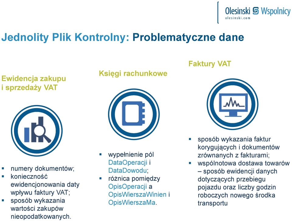 wypełnienie pól DataOperacji i DataDowodu; różnica pomiędzy OpisOperacji a OpisWierszaWinien i OpisWierszaMa.