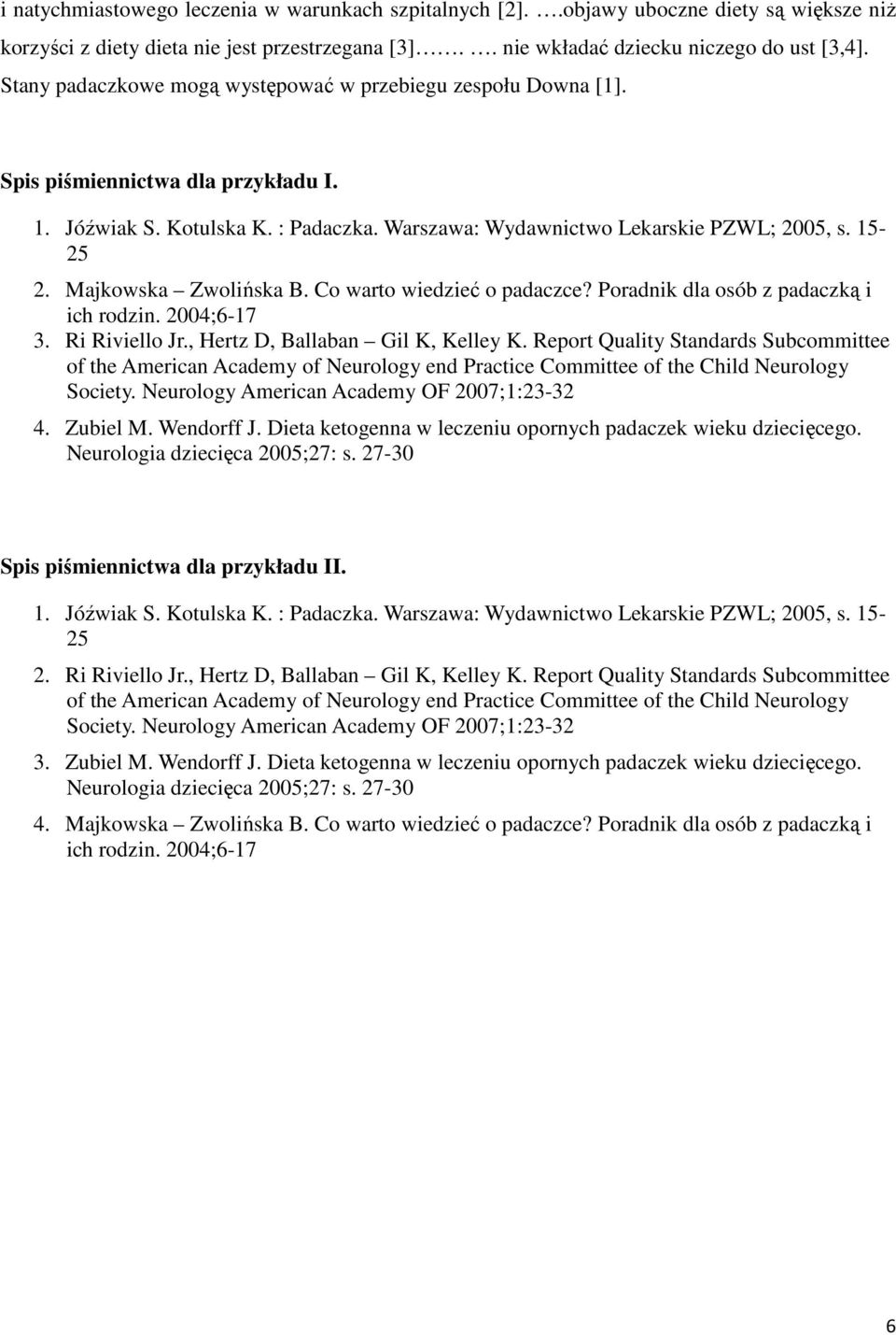 Majkowska Zwolińska B. Co warto wiedzieć o padaczce? Poradnik dla osób z padaczką i ich rodzin. 2004;6-17 3. Ri Riviello Jr., Hertz D, Ballaban Gil K, Kelley K.