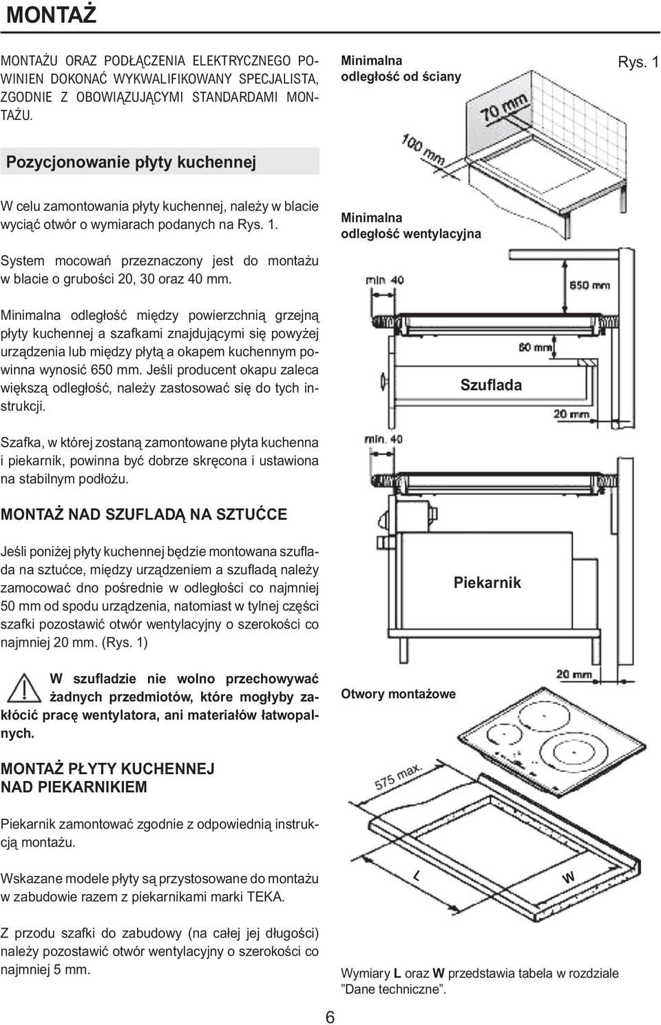 System mocowaƒ przeznaczony jest do monta u w blacie o gruboêci 20, 30 oraz 40 mm.