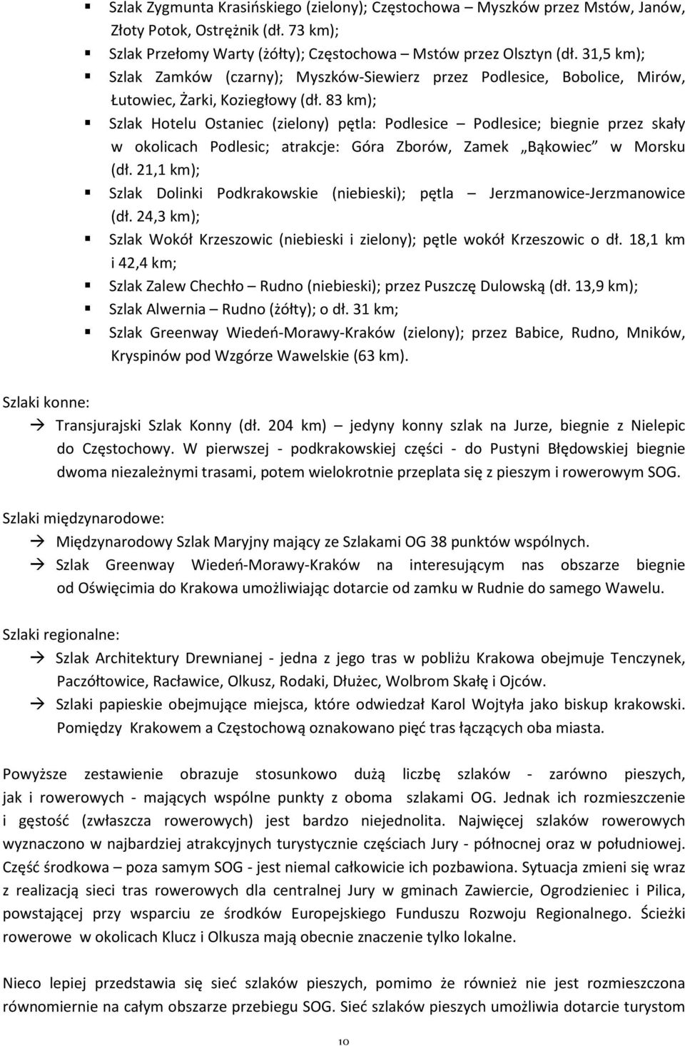 83 km); Szlak Hotelu Ostaniec (zielony) pętla: Podlesice Podlesice; biegnie przez skały w okolicach Podlesic; atrakcje: Góra Zborów, Zamek Bąkowiec w Morsku (dł.