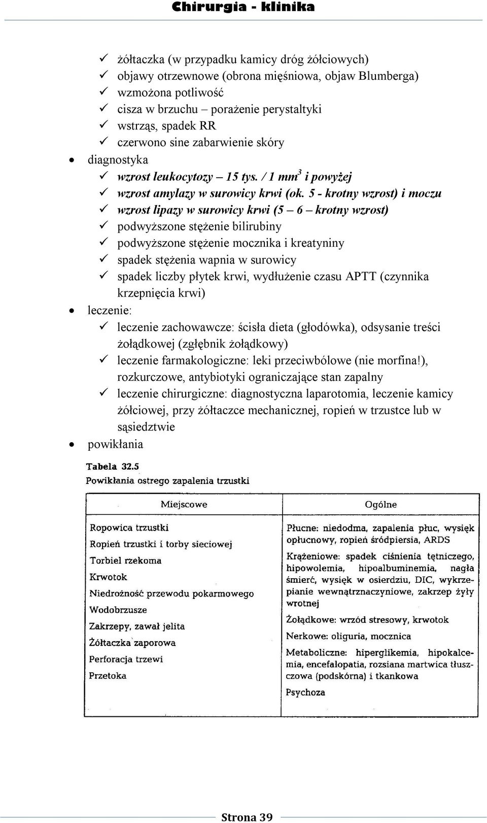 5 - krotny wzrost) i moczu wzrost lipazy w surowicy krwi (5 6 krotny wzrost) podwyższone stężenie bilirubiny podwyższone stężenie mocznika i kreatyniny spadek stężenia wapnia w surowicy spadek liczby