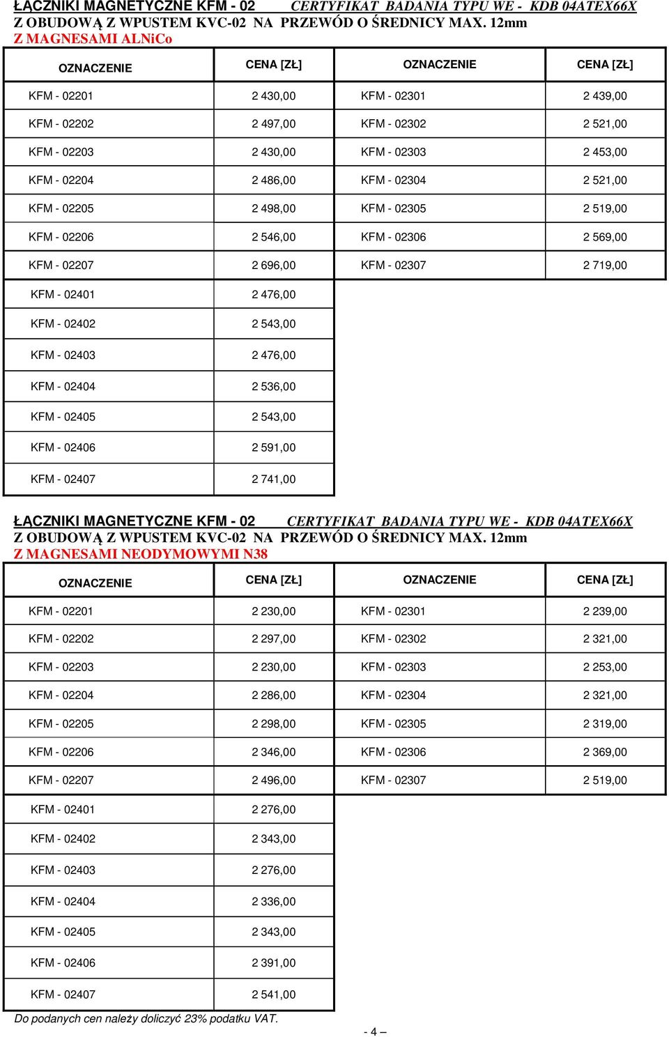 02205 2 498,00 KFM - 02305 2 519,00 KFM - 02206 2 546,00 KFM - 02306 2 569,00 KFM - 02207 2 696,00 KFM - 02307 2 719,00 KFM - 02401 2 476,00 KFM - 02402 2 543,00 KFM - 02403 2 476,00 KFM - 02404 2