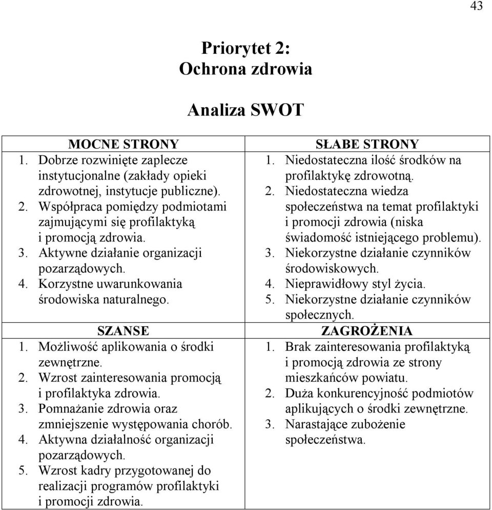 Wzrost zainteresowania promocją i profilaktyka zdrowia. 3. Pomnażanie zdrowia oraz zmniejszenie występowania chorób. 4. Aktywna działalność organizacji pozarządowych. 5.