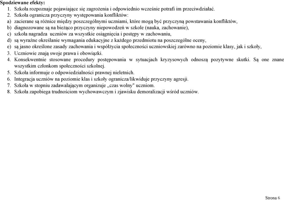 niepowodzeń w szkole (nauka, zachowanie), c) szkoła nagradza uczniów za wszystkie osiągnięcia i postępy w zachowaniu, d) są wyraźne określanie wymagania edukacyjne z każdego przedmiotu na