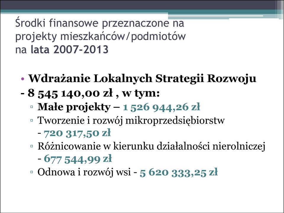 944,26 zł Tworzenie i rozwój mikroprzedsiębiorstw - 720 317,50 zł Różnicowanie w