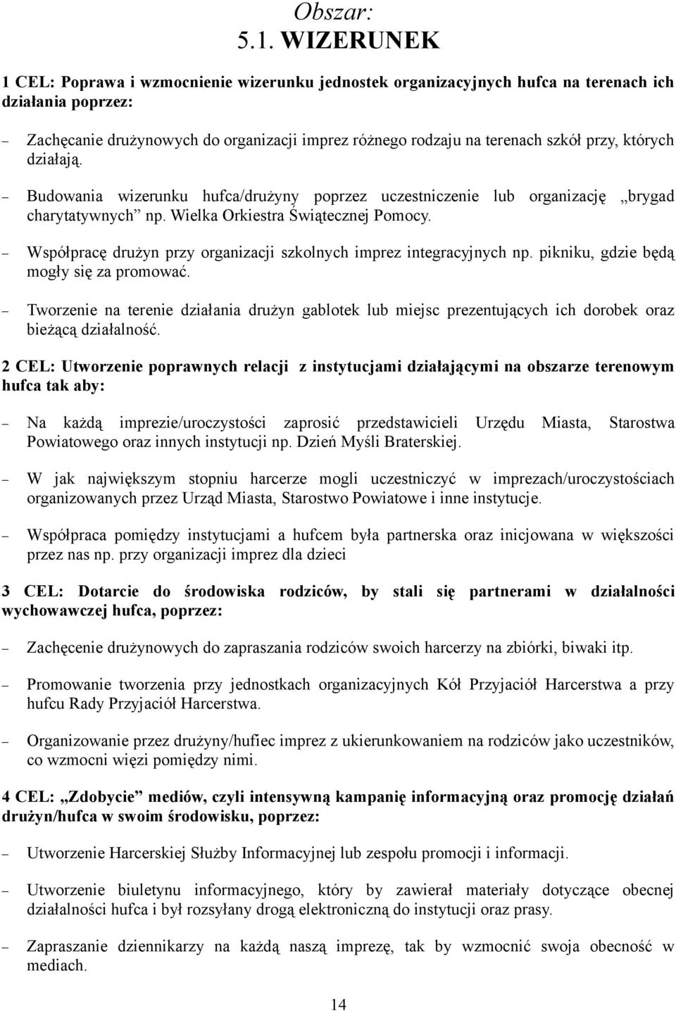 przy, których działają. Budowania wizerunku hufca/drużyny poprzez uczestniczenie lub organizację brygad charytatywnych np. Wielka Orkiestra Świątecznej Pomocy.