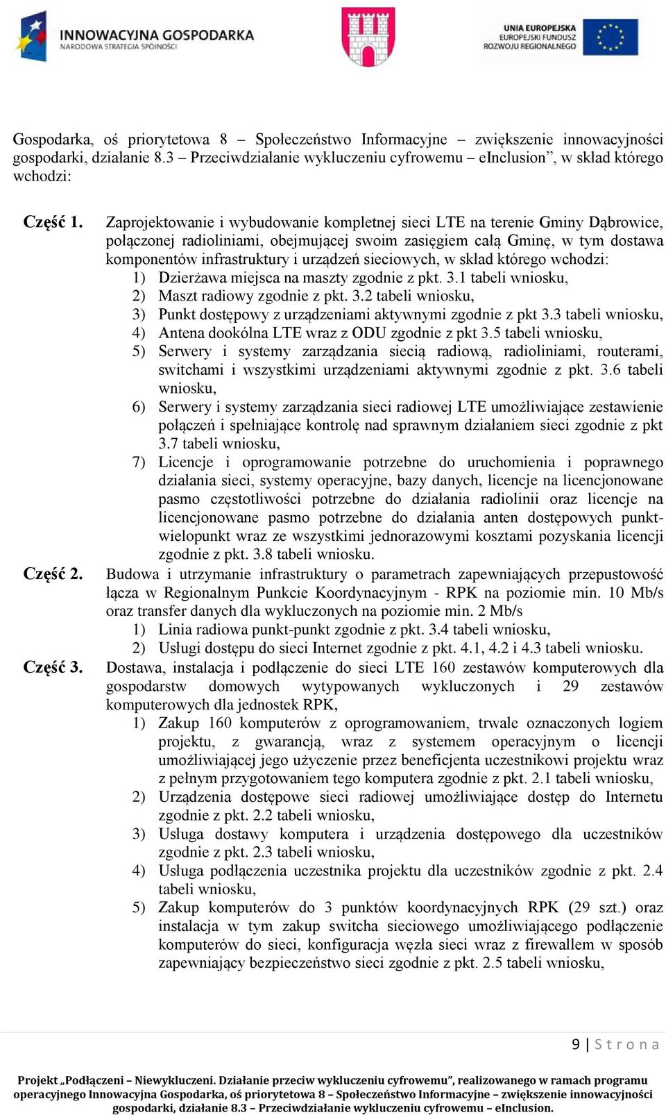 Zaprojektowanie i wybudowanie kompletnej sieci LTE na terenie Gminy Dąbrowice, połączonej radioliniami, obejmującej swoim zasięgiem całą Gminę, w tym dostawa komponentów infrastruktury i urządzeń