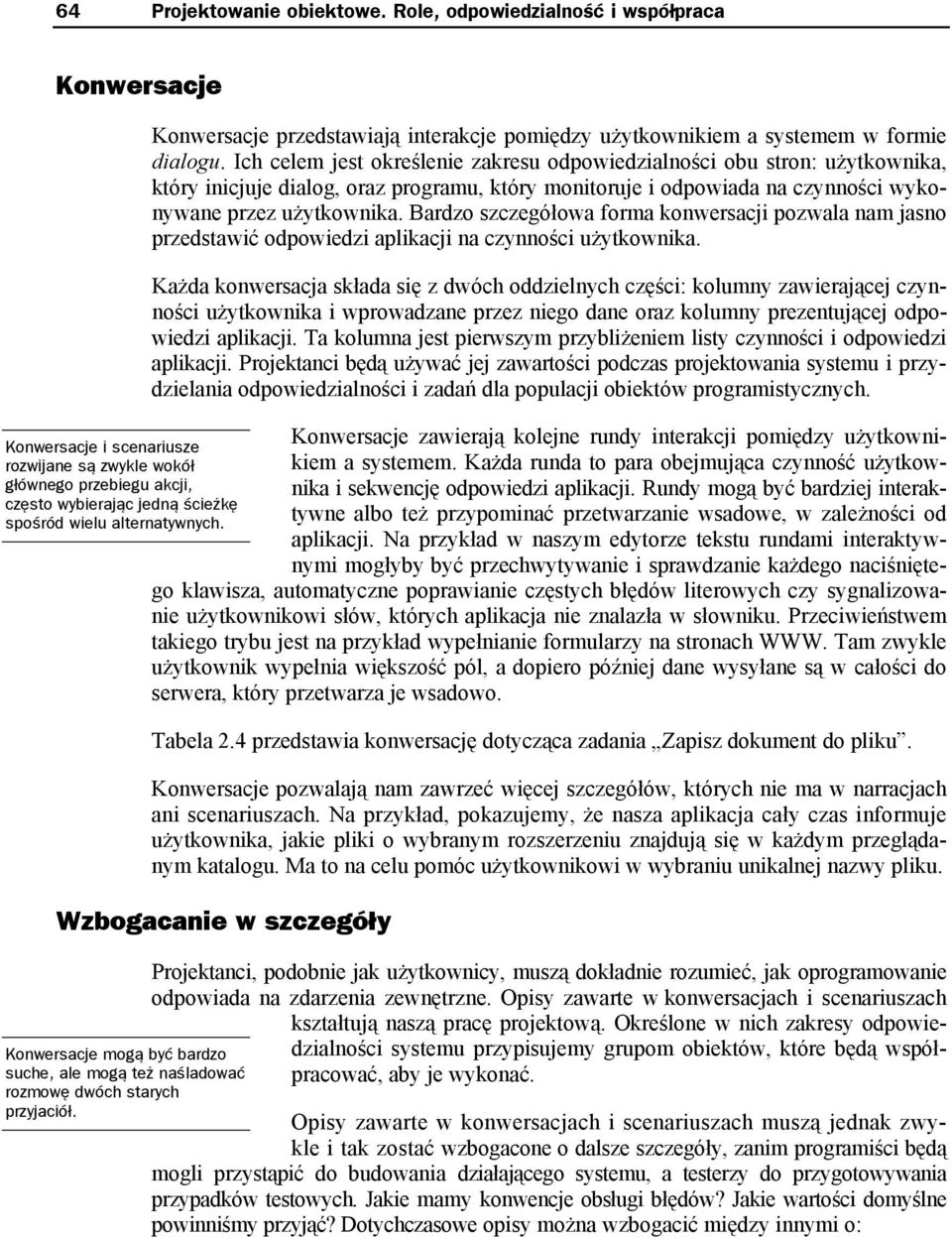 Konwersacje przedstawiają interakcje pomiędzy użytkownikiem a systemem w formie dialogu.