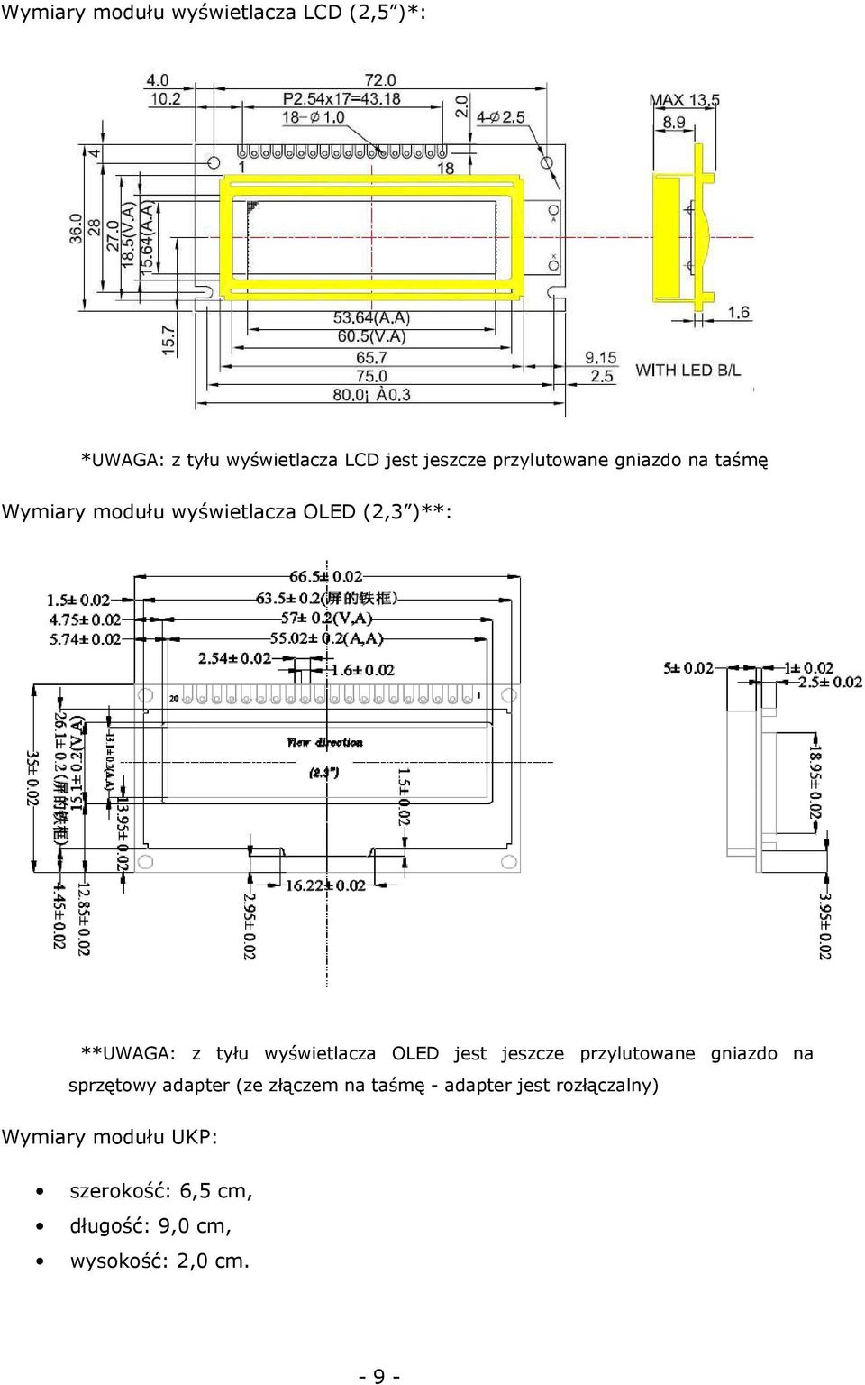 wyświetlacza OLED jest jeszcze przylutowane gniazdo na sprzętowy adapter (ze złączem na taśmę