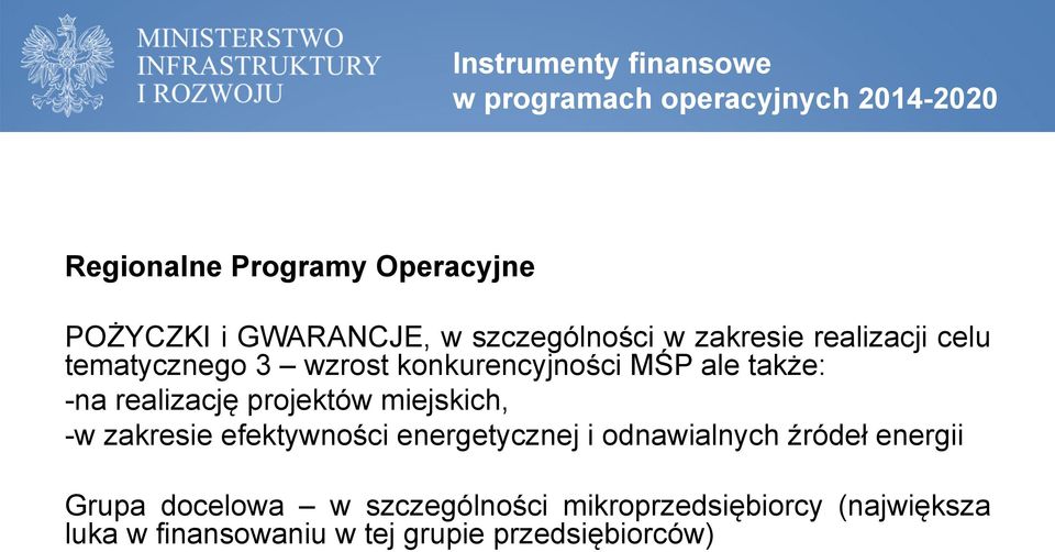 miejskich, Instrumenty finansowe - w zakresie efektywności energetycznej i odnawialnych źródeł energii