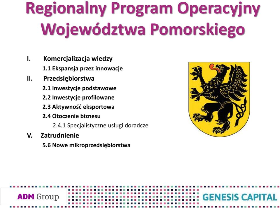 1 Inwestycje podstawowe 2.2 Inwestycje profilowane 2.3 Aktywność eksportowa 2.