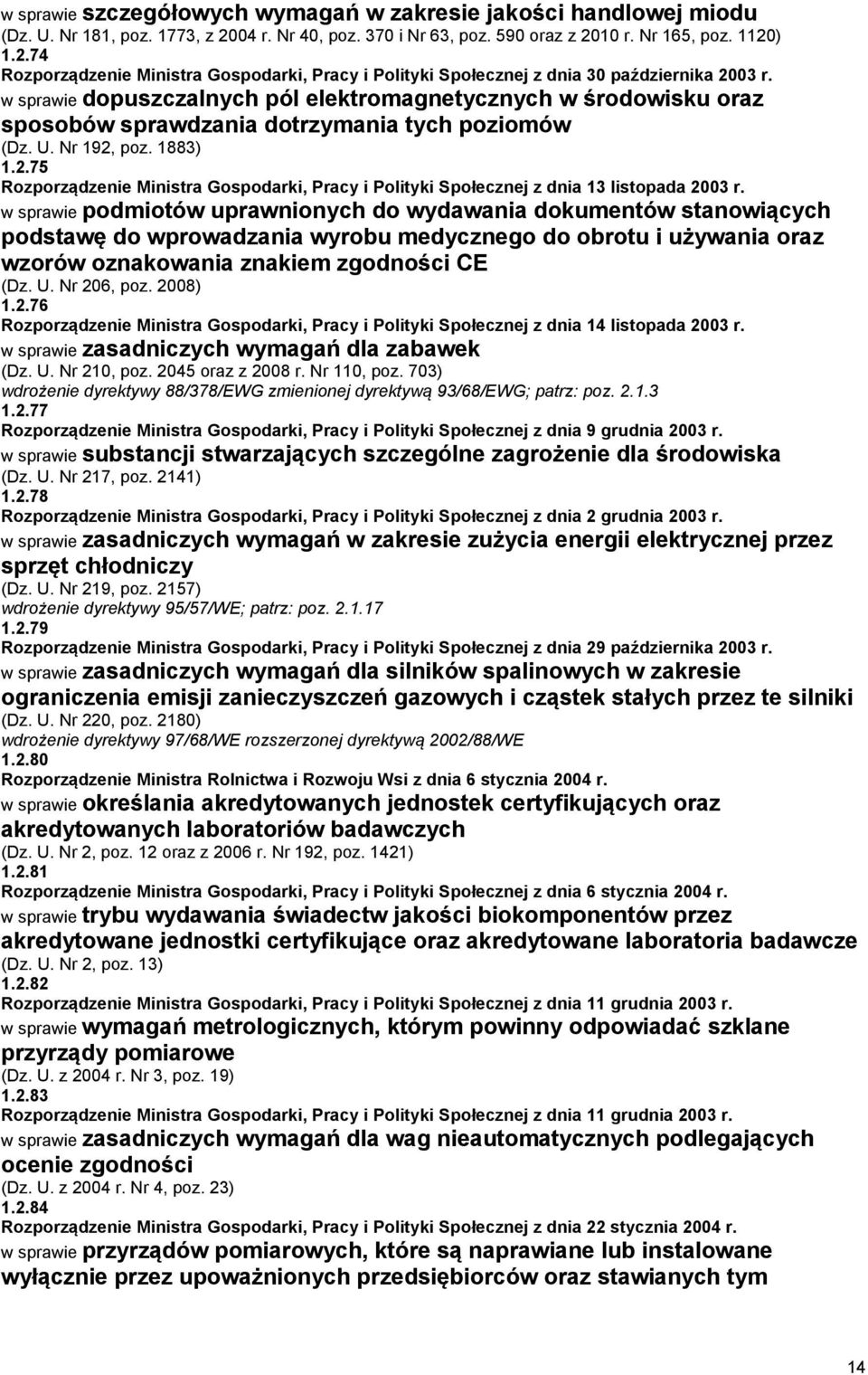 poz. 1883) 1.2.75 Rozporządzenie Ministra Gospodarki, Pracy i Polityki Społecznej z dnia 13 listopada 2003 r.