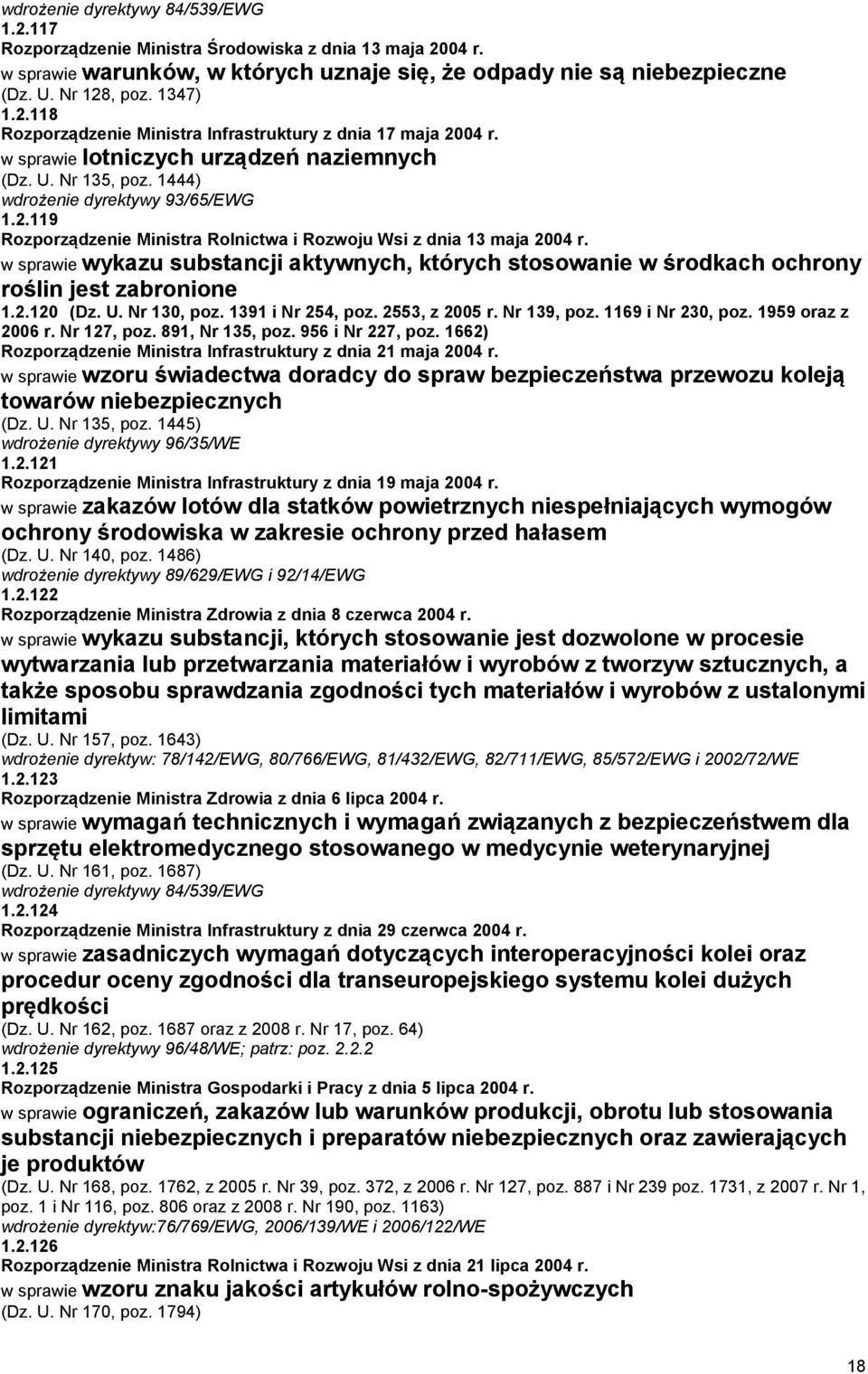 w sprawie wykazu substancji aktywnych, których stosowanie w środkach ochrony roślin jest zabronione 1.2.120 (Dz. U. Nr 130, poz. 1391 i Nr 254, poz. 2553, z 2005 r. Nr 139, poz. 1169 i Nr 230, poz.