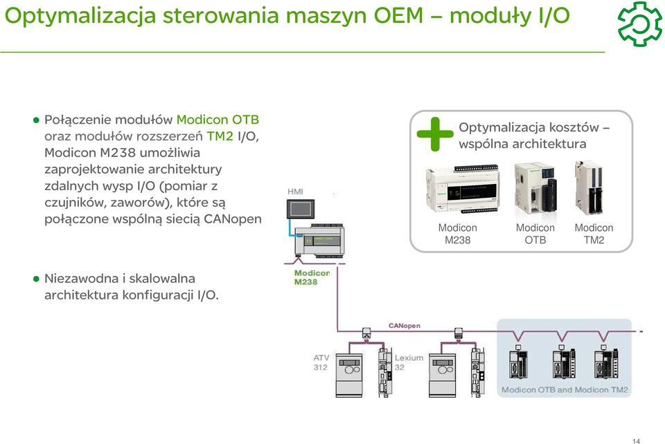 z czujników, zaworów), które są połączone wspólną siecią CANopen Optymalizacja kosztów wspólna