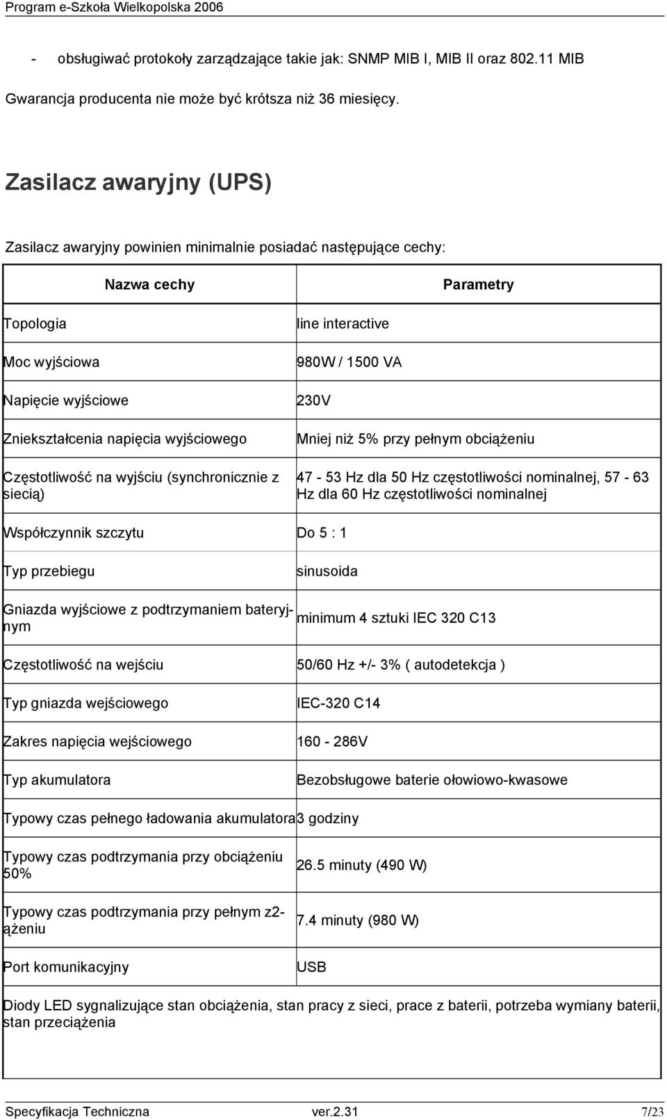 Częstotliwość na wyjściu (synchronicznie z siecią) line interactive 980W / 1500 VA 230V Mniej niż 5% przy pełnym obciążeniu 47-53 Hz dla 50 Hz częstotliwości nominalnej, 57-63 Hz dla 60 Hz