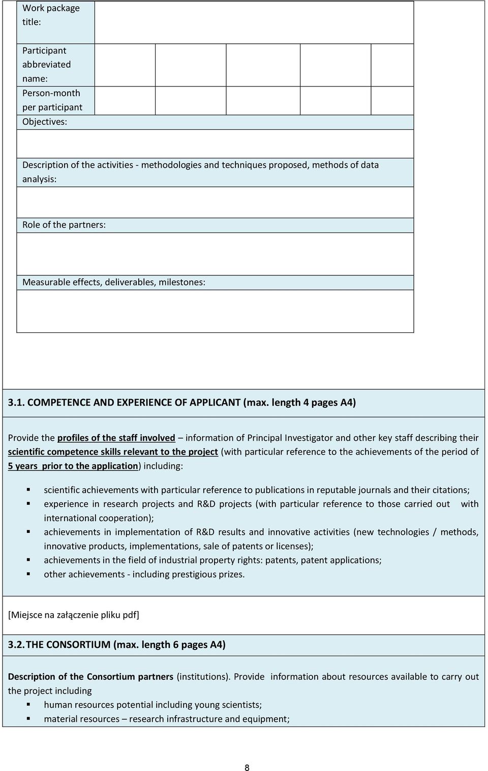 length 4 pages A4) Provide the profiles of the staff involved information of Principal Investigator and other key staff describing their scientific competence skills relevant to the project (with