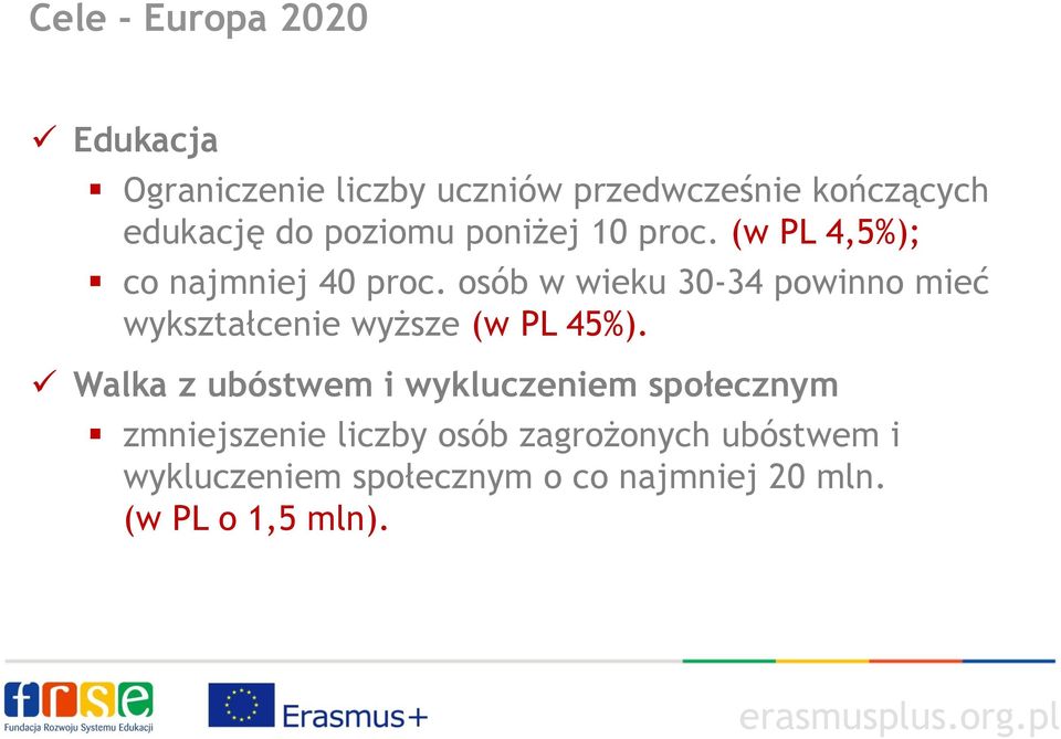 osób w wieku 30-34 powinno mieć wykształcenie wyższe (w PL 45%).