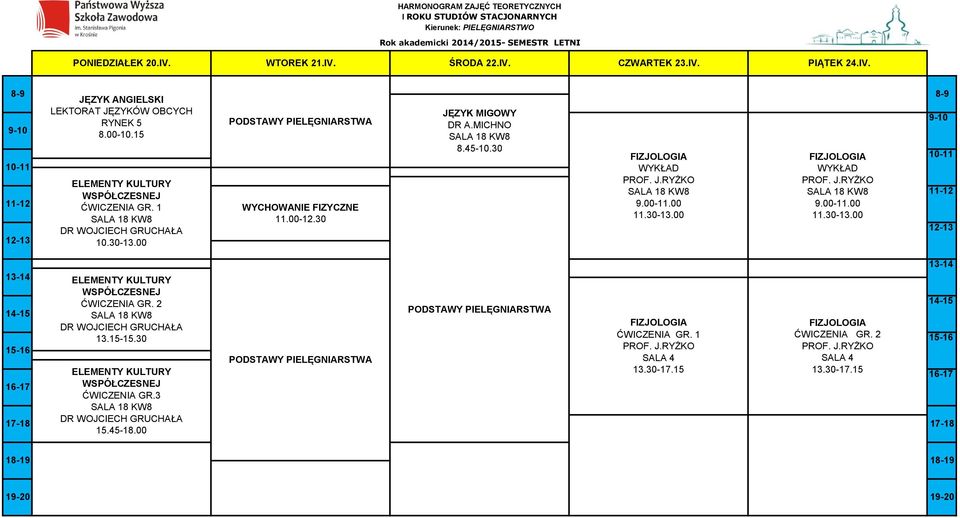 IV. PIĄTEK 24.IV. 9.00-11.