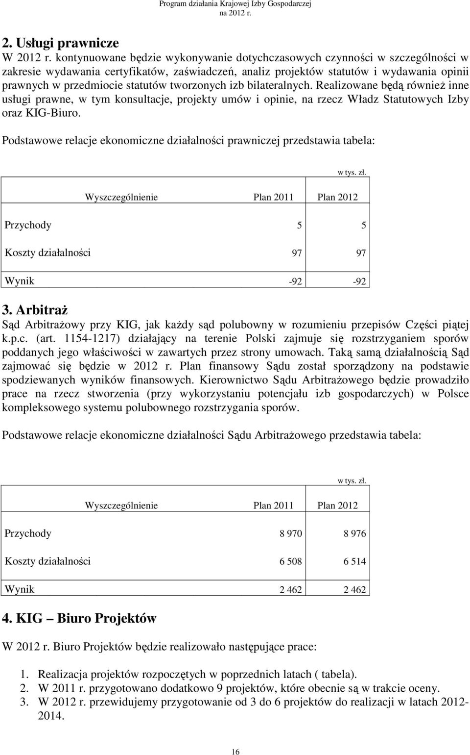 tworzonych izb bilateralnych. Realizowane będą również inne usługi prawne, w tym konsultacje, projekty umów i opinie, na rzecz Władz Statutowych Izby oraz KIG-Biuro.