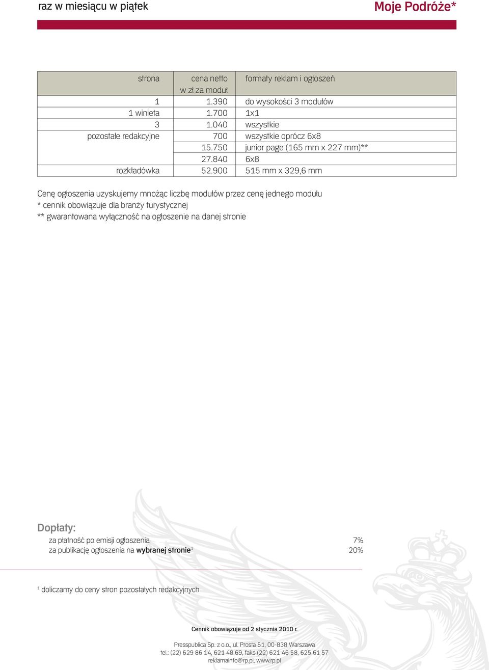 900 515 mm x 329,6 mm Cenę ogłoszenia uzyskujemy mnożąc liczbę modułów przez cenę jednego modułu * cennik obowiązuje dla branży turystycznej **