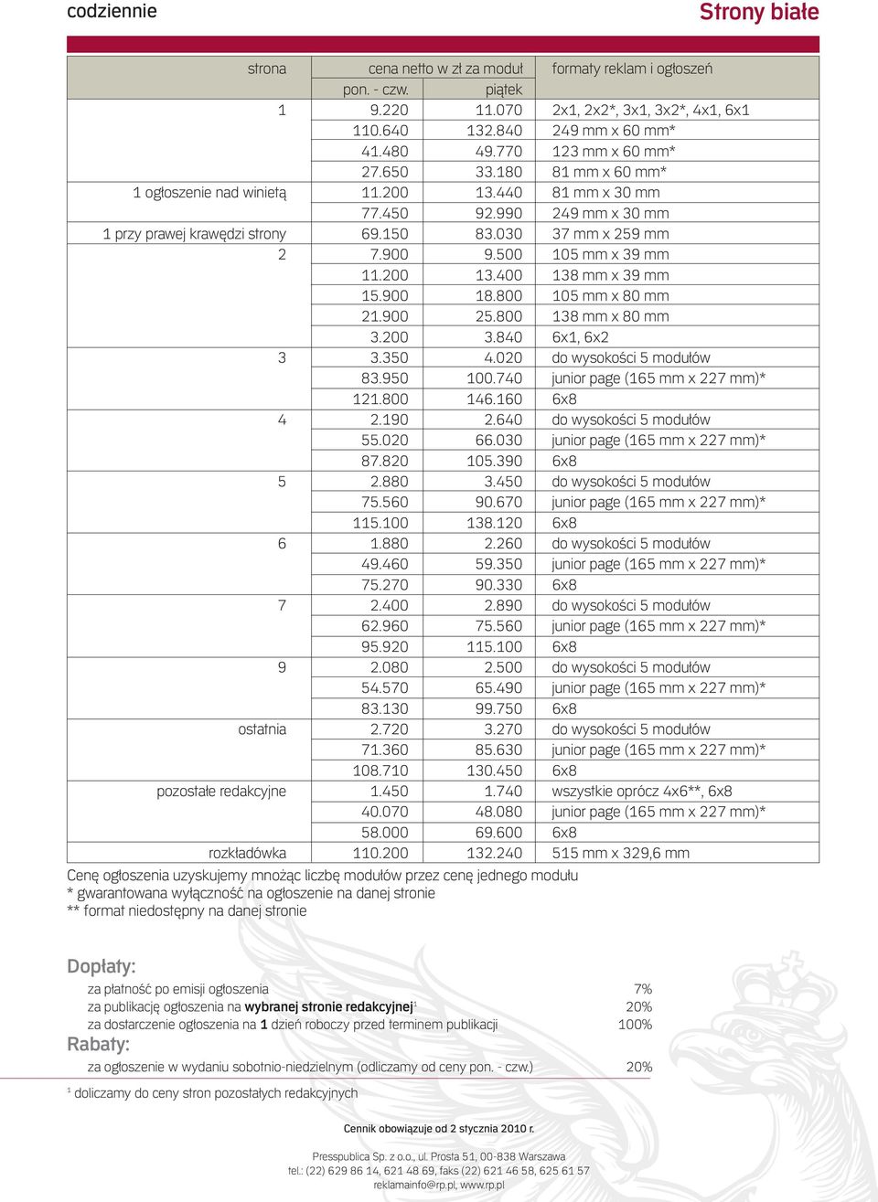 500 105 mm x 39 mm 11.200 13.400 138 mm x 39 mm 15.900 18.800 105 mm x 80 mm 21.900 25.800 138 mm x 80 mm 3.200 3.840 6x1, 6x2 3 3.350 4.020 do wysokości 5 modułów 83.950 100.