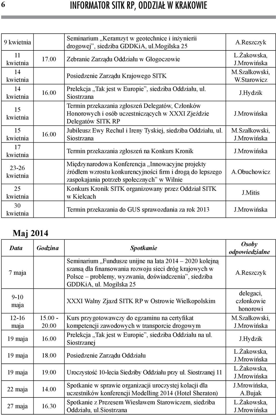 Siostrzana Termin przekazania zgłoszeń Delegatów, Członków Honorowych i osób uczestniczących w XXXI Zjeździe Delegatów SITK RP Jubileusz Ewy Rechul i Ireny Tyskiej, siedziba Oddziału, ul.