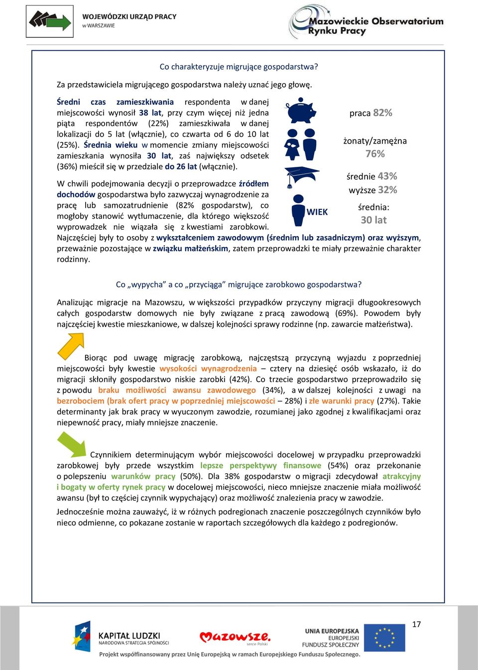 do 10 lat (25%). Średnia wieku w momencie zmiany miejscowości zamieszkania wynosiła 30 lat, zaś największy odsetek (36%) mieścił się w przedziale do 26 lat (włącznie).