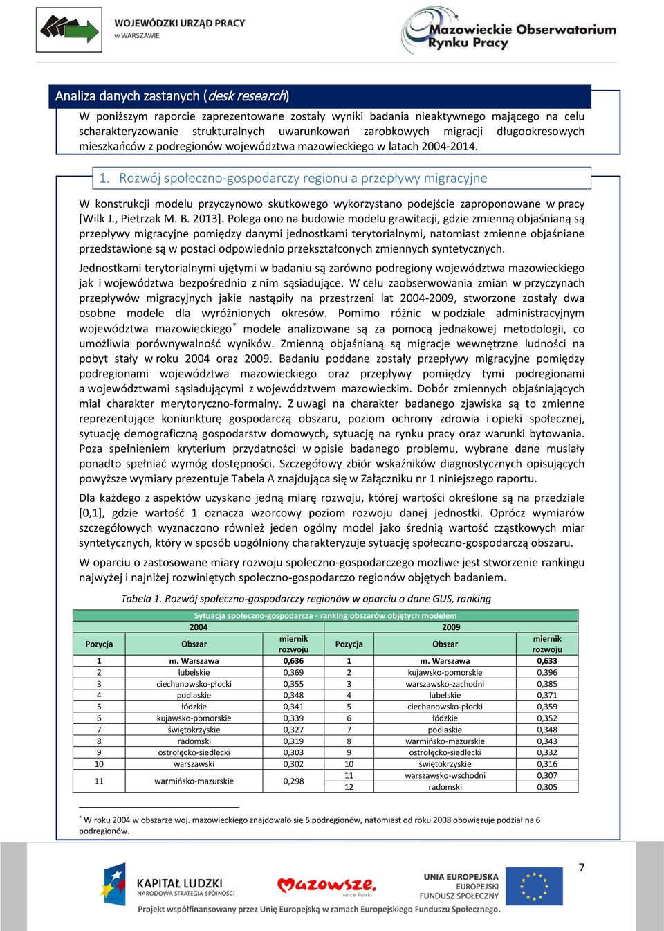 Rozwój społeczno-gospodarczy regionu a przepływy migracyjne W konstrukcji modelu przyczynowo skutkowego wykorzystano podejście zaproponowane w pracy [Wilk J., Pietrzak M. B. 2013].