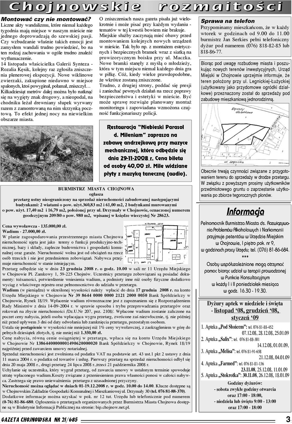 14 listopada w³aœcicielka Galerii Synteza - Rozalia Kêsik, kolejny raz zg³osi³a zniszczenia plenerowej ekspozycji.